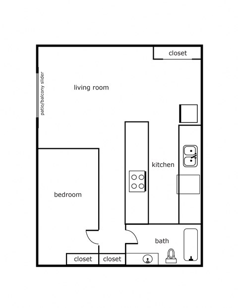 Floor plan for 1 bed, 1 bath, 564 sqft